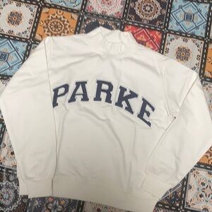 Parke White Mock Neck Sweatshirt Navy Varsity lettering NWT size XXL